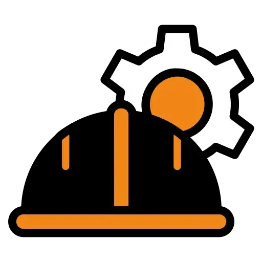 a black and orange icon with a gear wheel